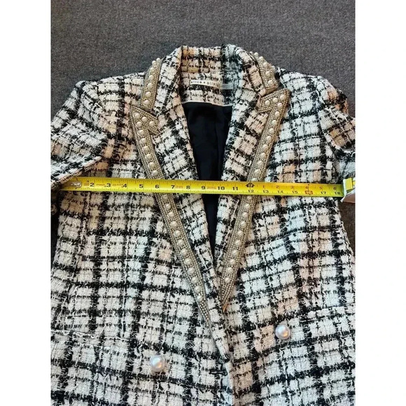 $895 Alice + Olivia Justin White Tweed Big Pearls Embellished Blazer Sz 0 - Picture 13 of 16